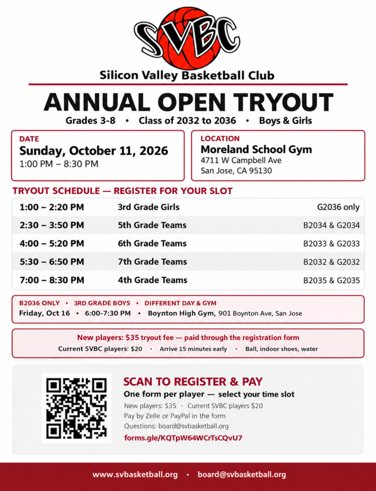 SVBC Grade 3-8 Boys & Girls Open Tryouts